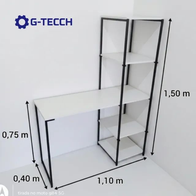 Escrivaninha Industrial NOVA Mesa com Estante Multiuso para Computador Notebook de Estudo - Foto 4