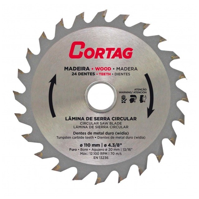 Disco Lâmina de Serra Vídea para Madeira 110mm 24 Dentes Cortag