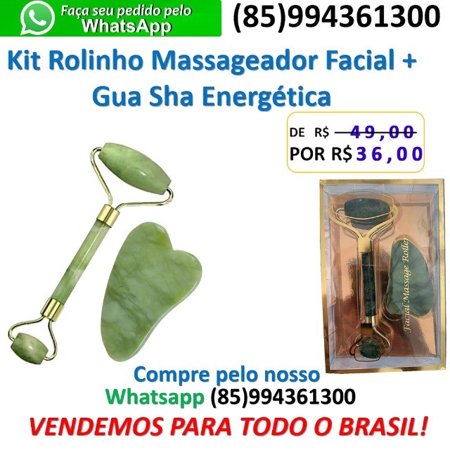 Rolinho Massageador Facial De Pedra De Jade Verde + Gua Sha Energética