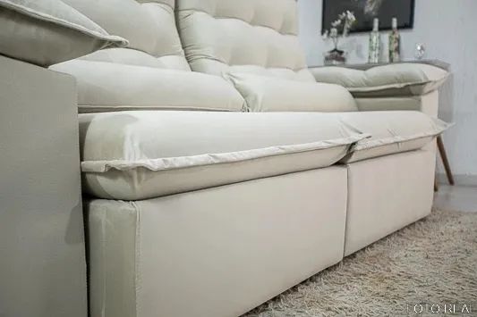Sofá Retrátil Reclinável 2.30m Bege Soft Molas Bonnel rf65 - Foto 2