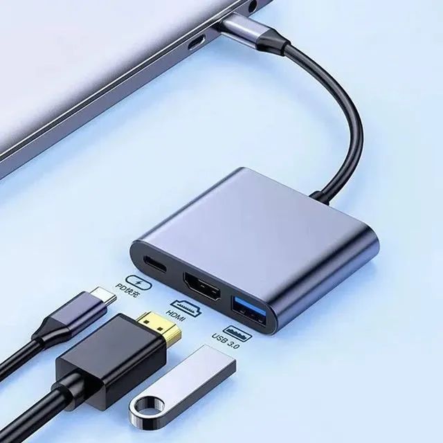 Adaptador Hub 3 em 1 com HDMI, USB-C, USB 3.0, tipo C - Foto 4