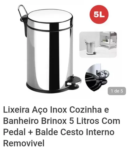 Lixeira ou Cesto de lixo em Inox com pedal, Rodízios e Alça de 60