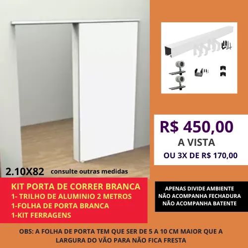 kiit Porta porta de correr modelo pc 2.10 x 0,82 - frete a/c