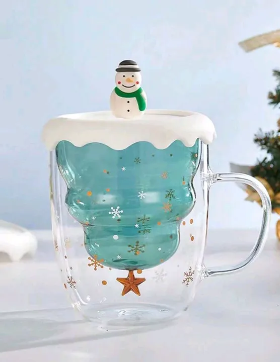 Caneca de vidro dupla com design charmoso de árvore de natal