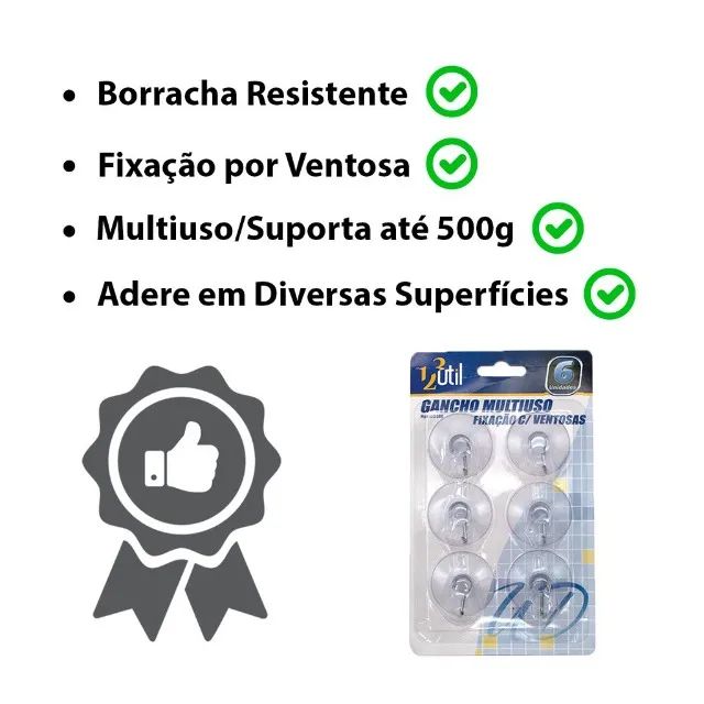 Gancho De Parede Transp Ventosa  Multiuso C/ 6 Pçs Ud386 - Foto 5