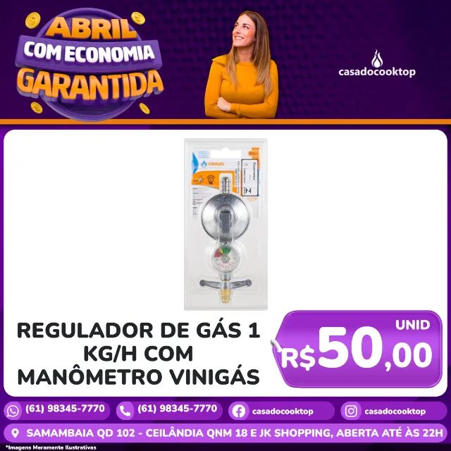 Regulador de Gás 1 Kg/h com Manômetro Vinigás