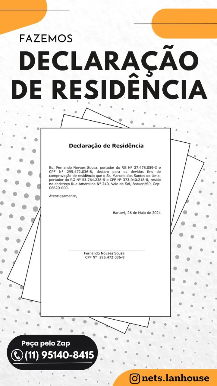 Declaração de Residência, Comprovante de Endereço e Moradia