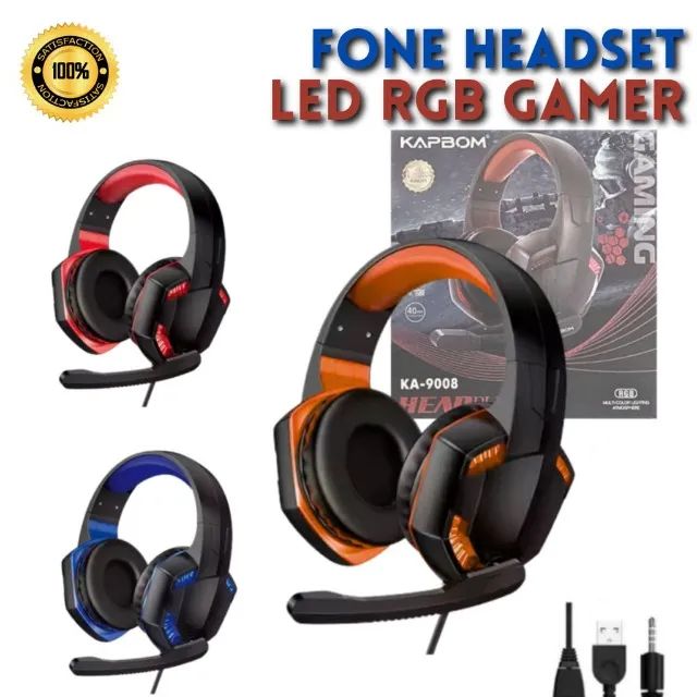 Fone Headset LED RGB Gamer Com Fio E Microfone Ajustável Conexão P2 USB Kapbom KA-9008 - Foto 5