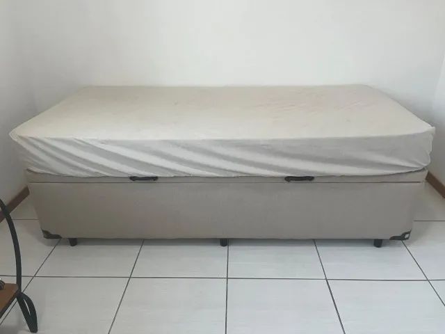 cama box com baú solteiro + colchão - Euro Colchões 