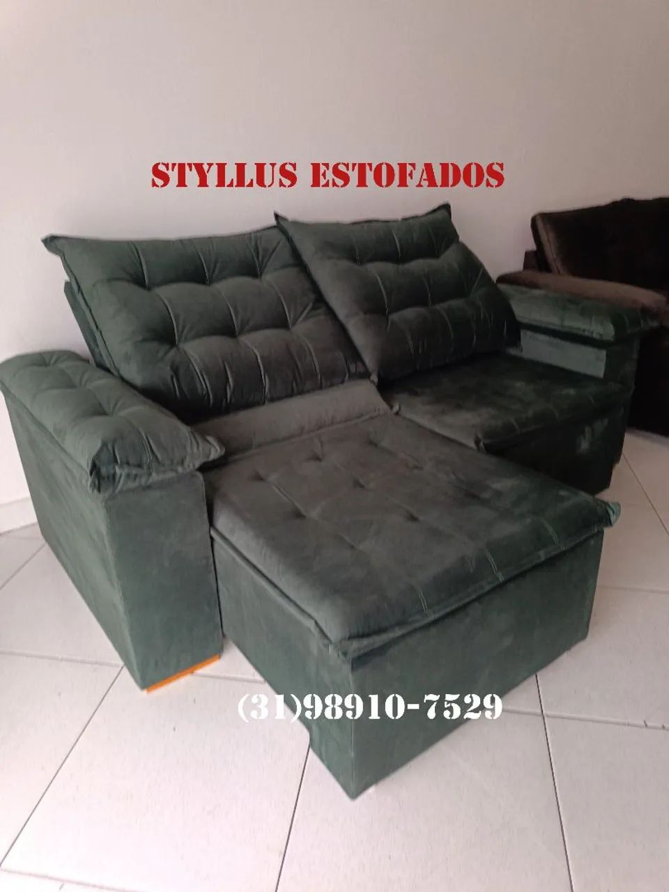 Sofá Retrátil de Canto Verde - Novo