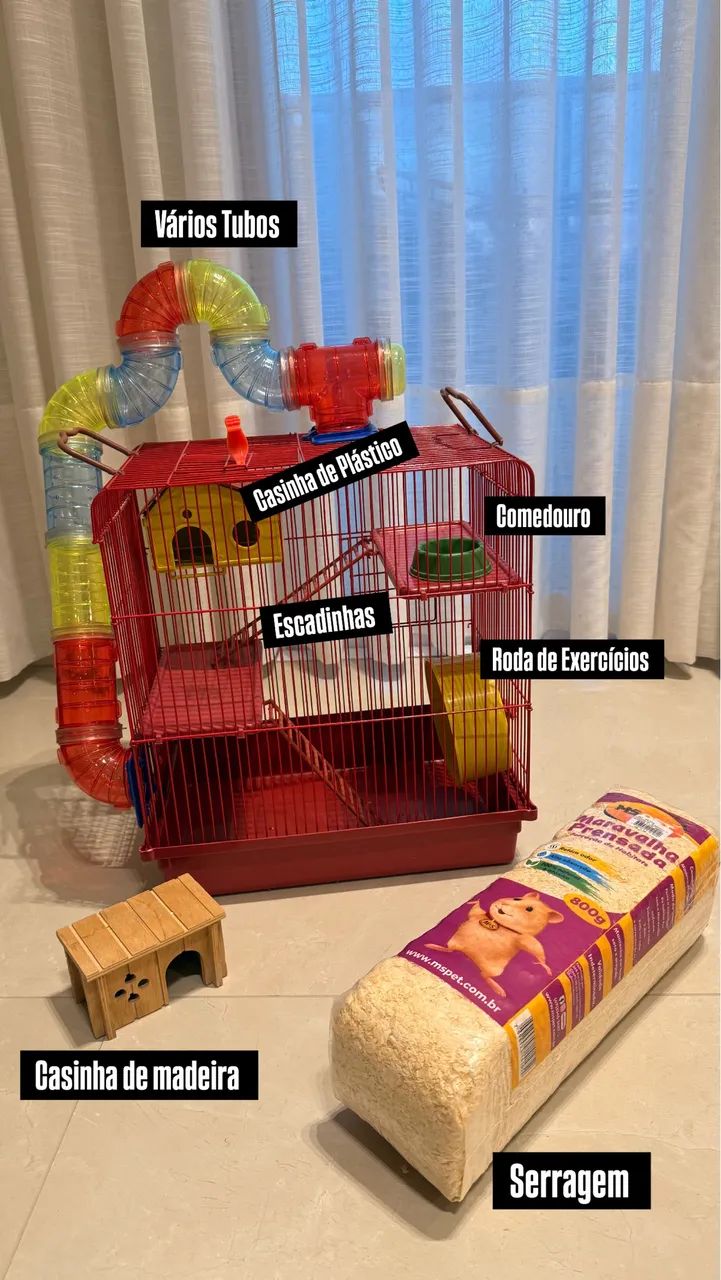 Gaiola hamster com casa grande completa 3 andares tubo verm cor vermelho Jel Plast - Foto 2