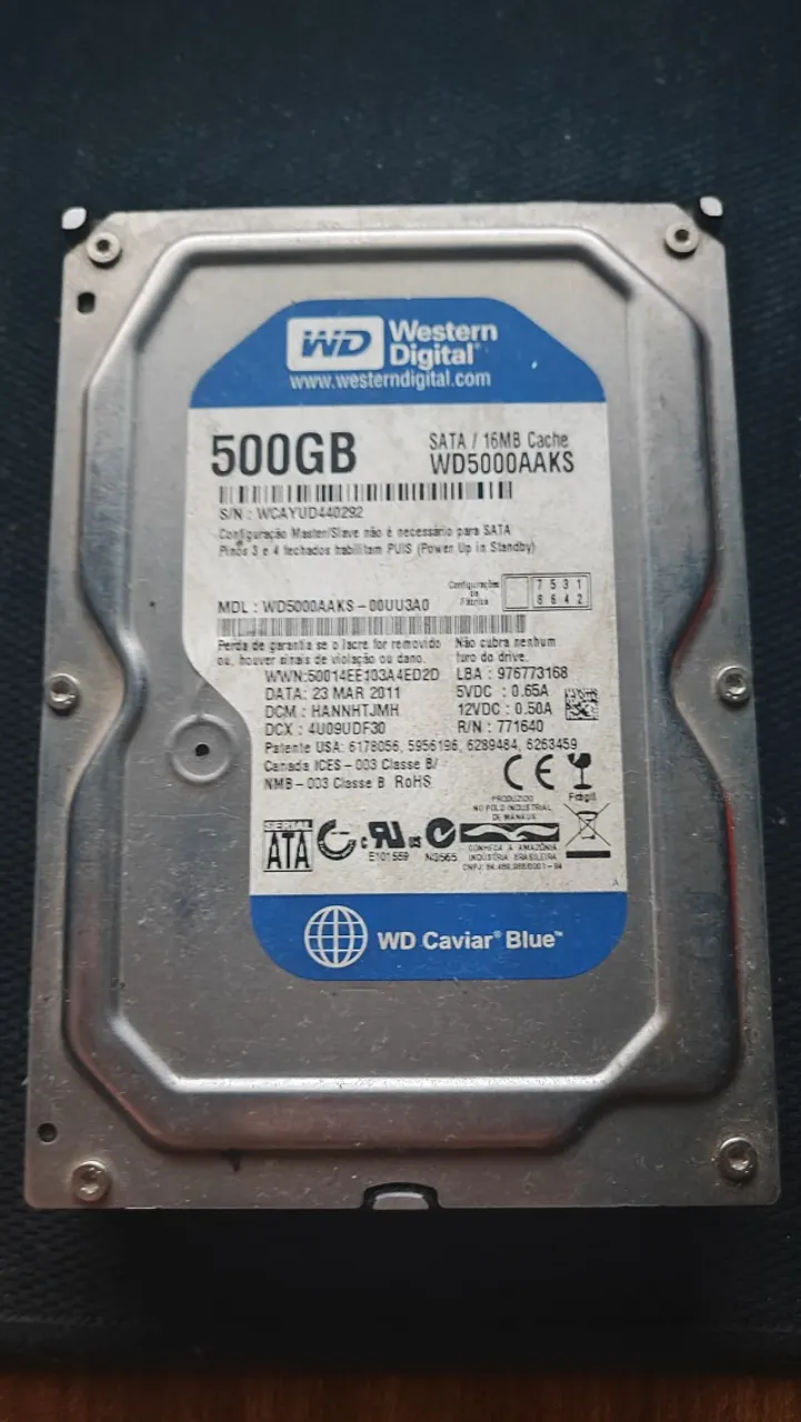 HD DESKTOP 500GB WESTERN DIGITAL EM BOM ESTADO