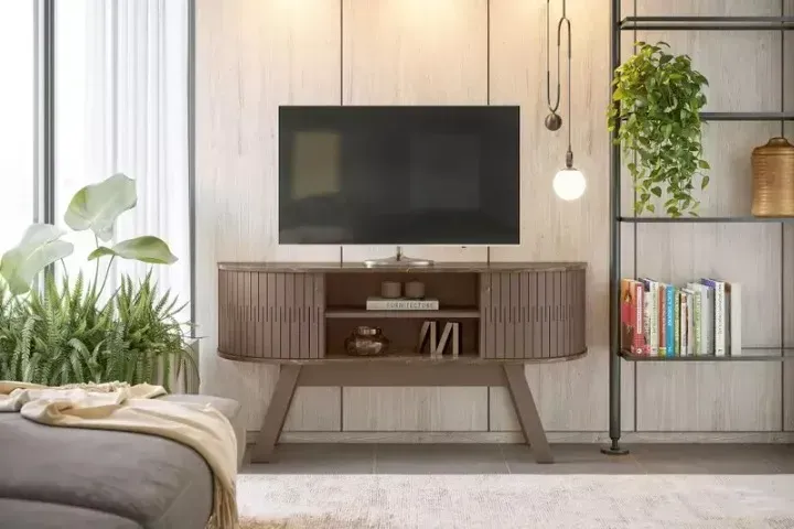 Rack Atlanta estilo retro para TV até 55 pol venha conferir imperial sepia