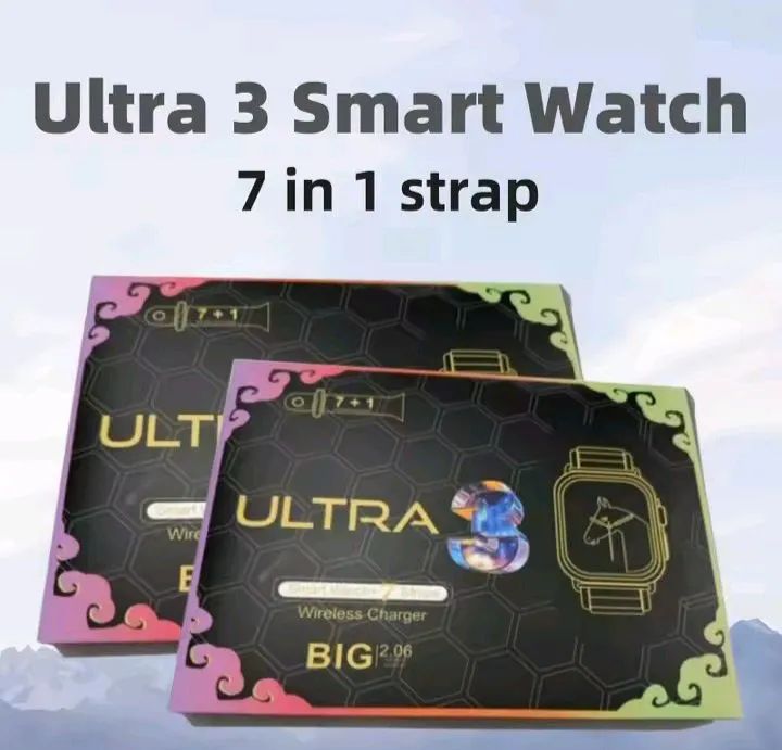 Relógio inteligente Smartwatch Ultra 3 com 7 pulseiras e carregador - Foto 3