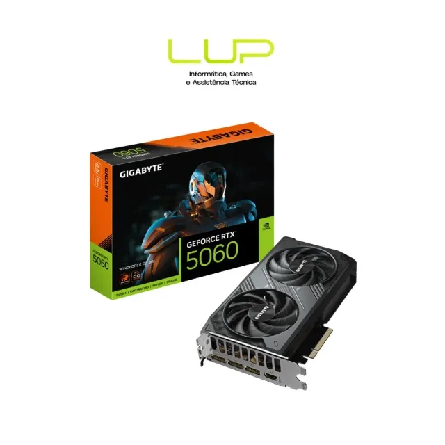 Placa de Vídeo Gigabyte RTX 5060 WINDFORCE, 8GB GDDR7 - Nova lacrada (loja física)