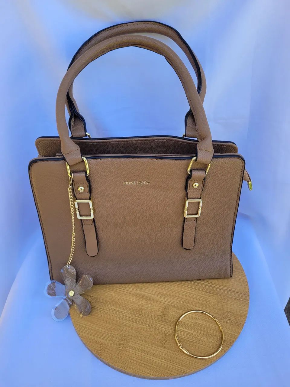 Bolsa grande cor cáqui com alça de mão e alça transversal removível - Nova - Foto 4