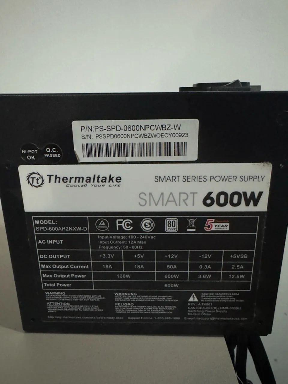 Fonte Thermaltake 600w 80 plus white - Foto 4