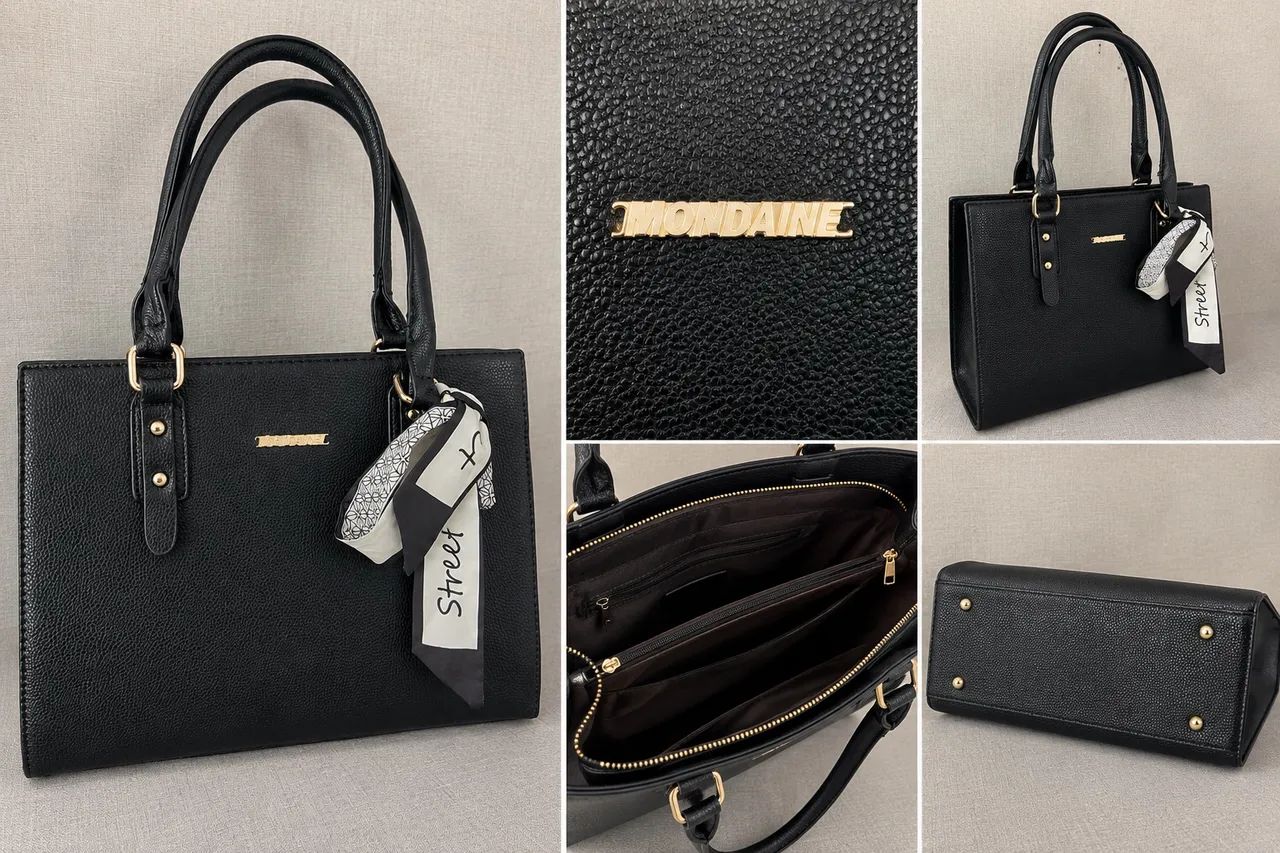 Bolsa Feminina Estruturada Preta com Lenço - Elegante e Espaçosa | Nova nunca usada  - Foto 2