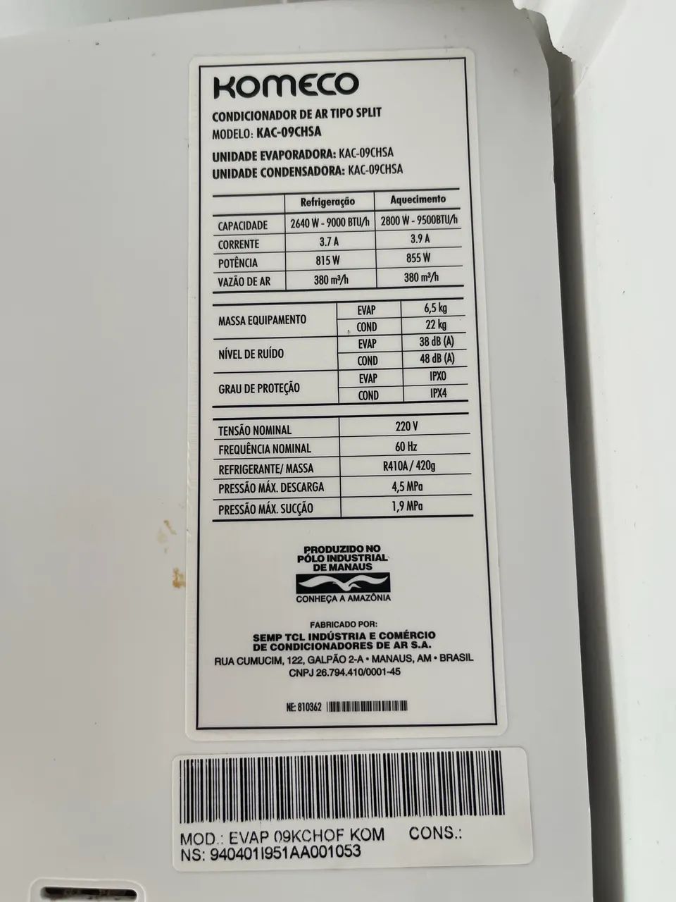 Ar condicionado komeco 9.000 Btus quante e frio 3 anos de uso - Foto 2