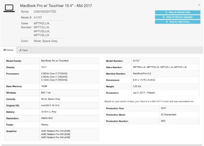 Apple MacBook Pro 15" i7 16Gb 1TB 2017