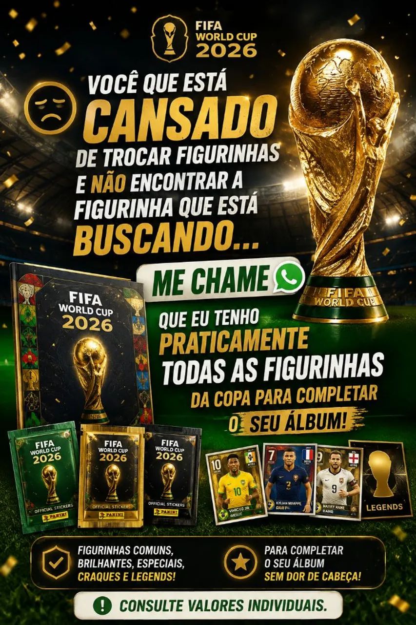 Figurinhas da Copa 2026 a partir de 1,00 a unidade
