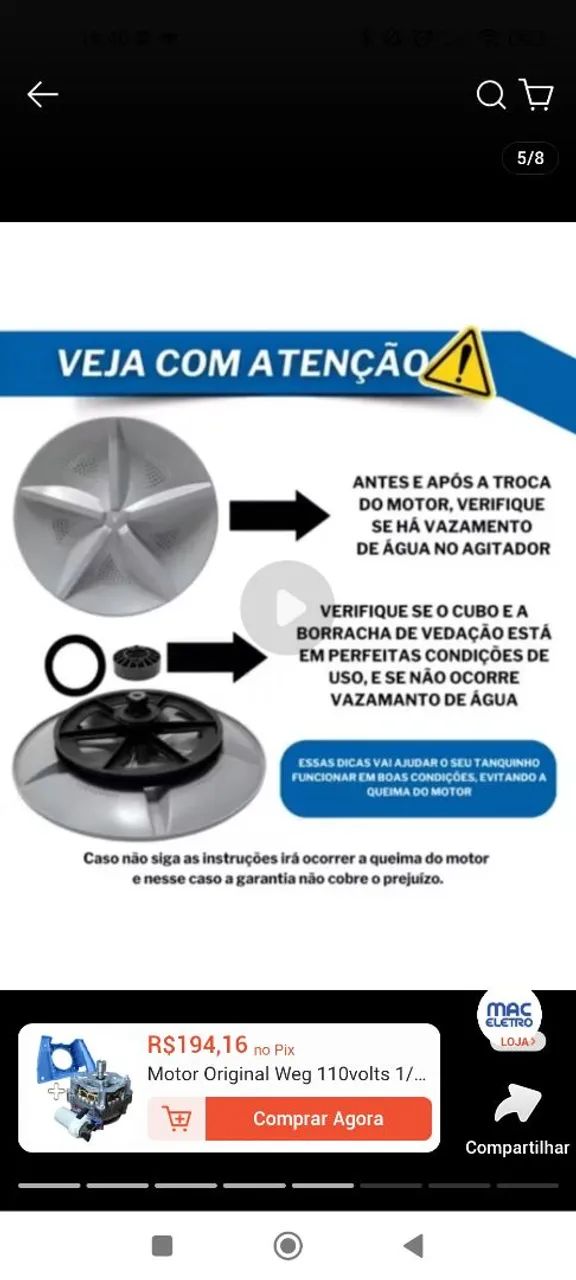 Peças para Lavadora - Motor + Batedor + Acessórios - Suggar - Foto 3
