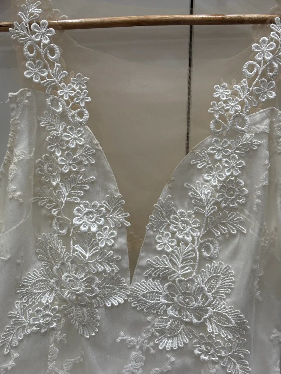 Vestido Noiva Civil Dinho Renda Guipir Branca 38/40 Devote V Tule Luxo - Foto 3