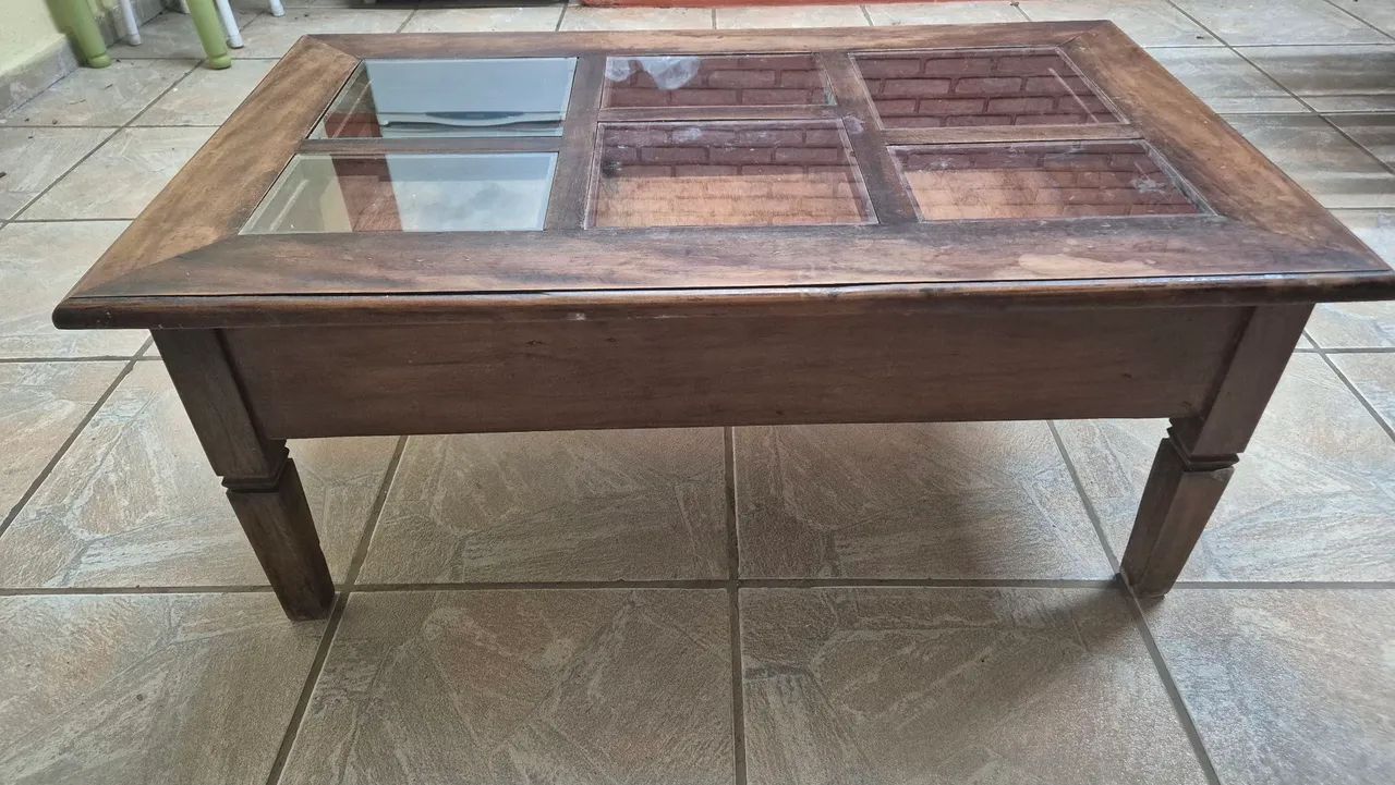 Mesa de Centro - Mesa Madeira Rústica com Vidros e Gaveta - Foto 3