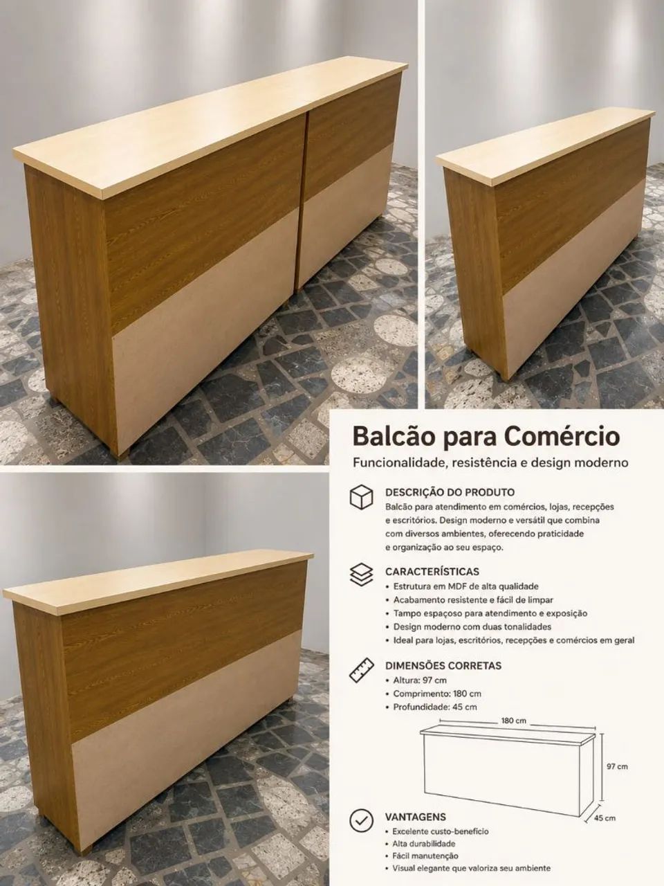 BALCÃO COMERCIAL MDF ( OBS: TEMOS 3 DISPONIVEIAS IGUAIS)