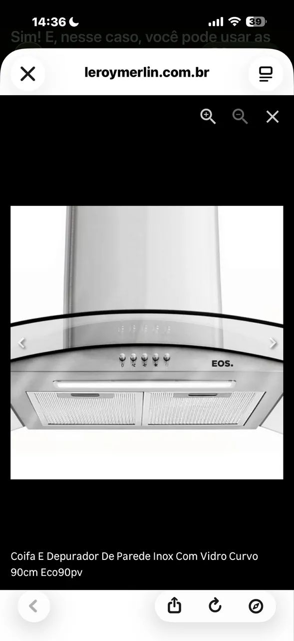 Coifa EOS 90 cm Inox com Vidro Curvo - Perfeito Funcionamento - Foto 2