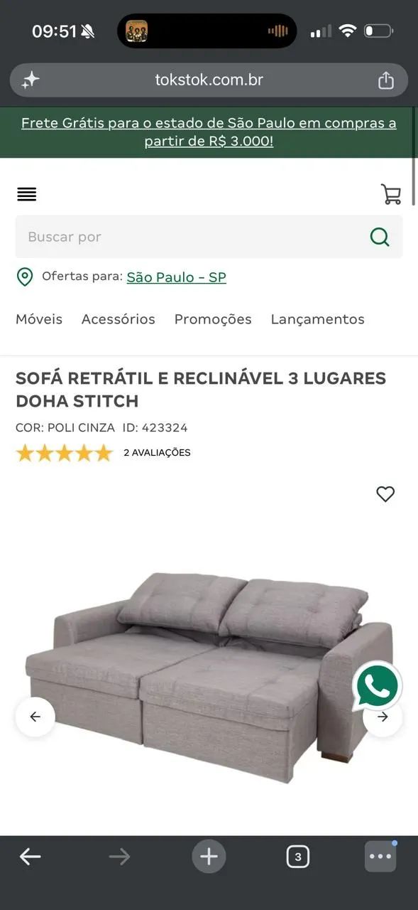 Sofá Retratil e Reclinável Tok Stok 3 lugares - Foto 4