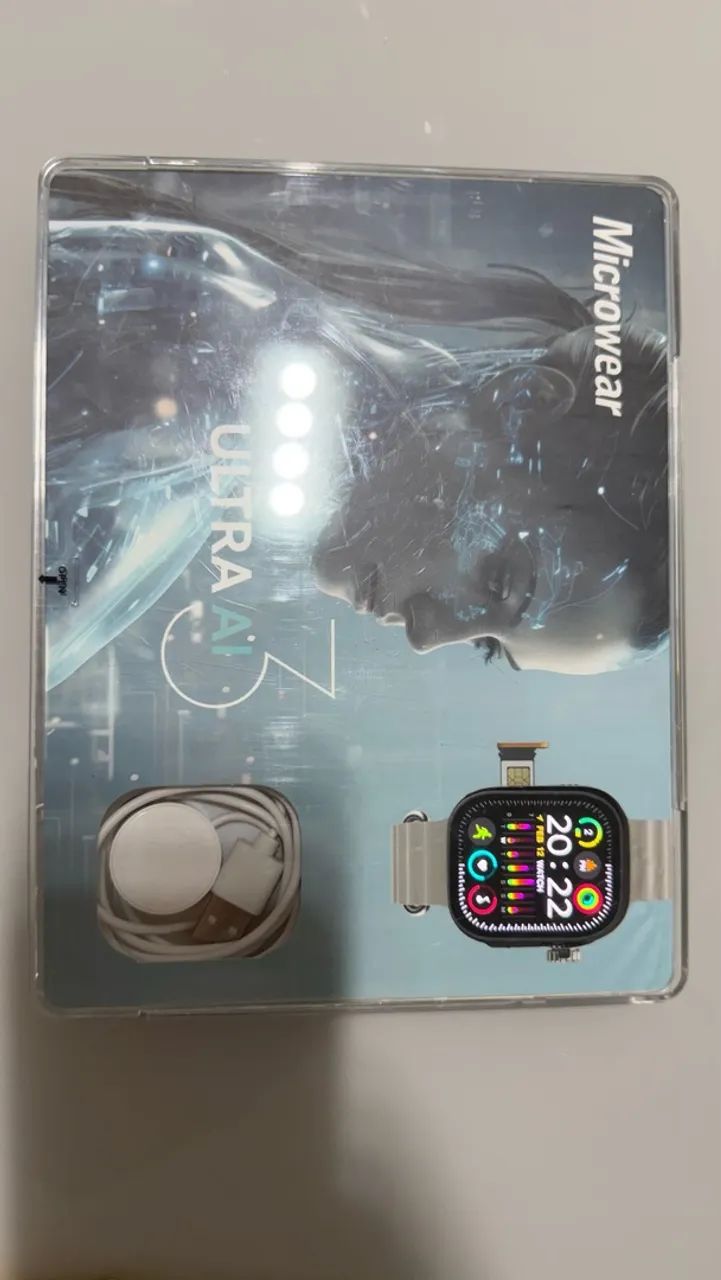 Smartwatch Microwear Ultra AI 3 - Com câmera, chip, caixa e 3 pulseiras