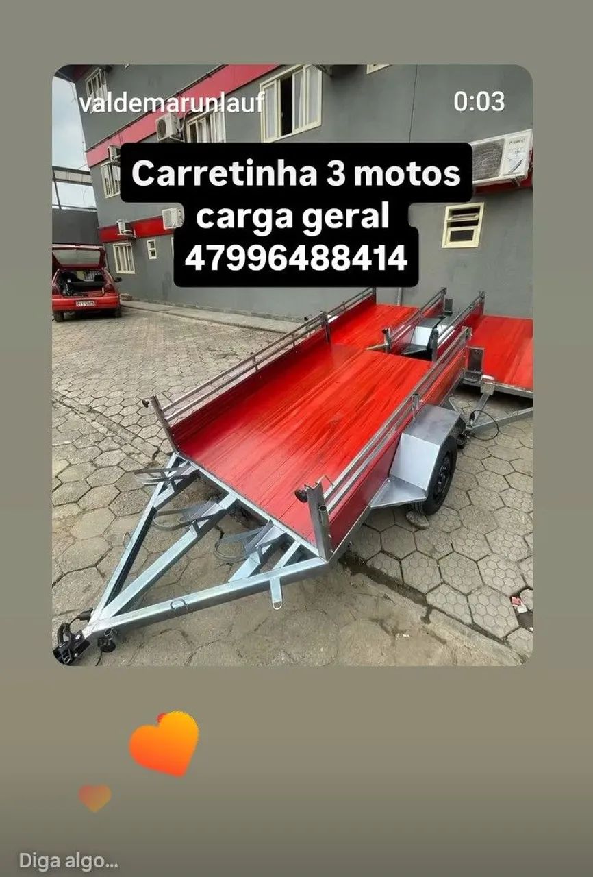 Carretinha 3 motos carga geral 
