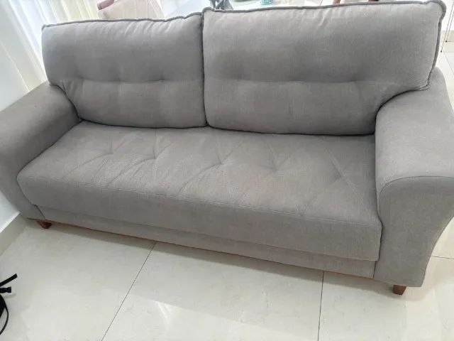 Sofá Cinza Minimalista 2 Lugares - Excelente Estado