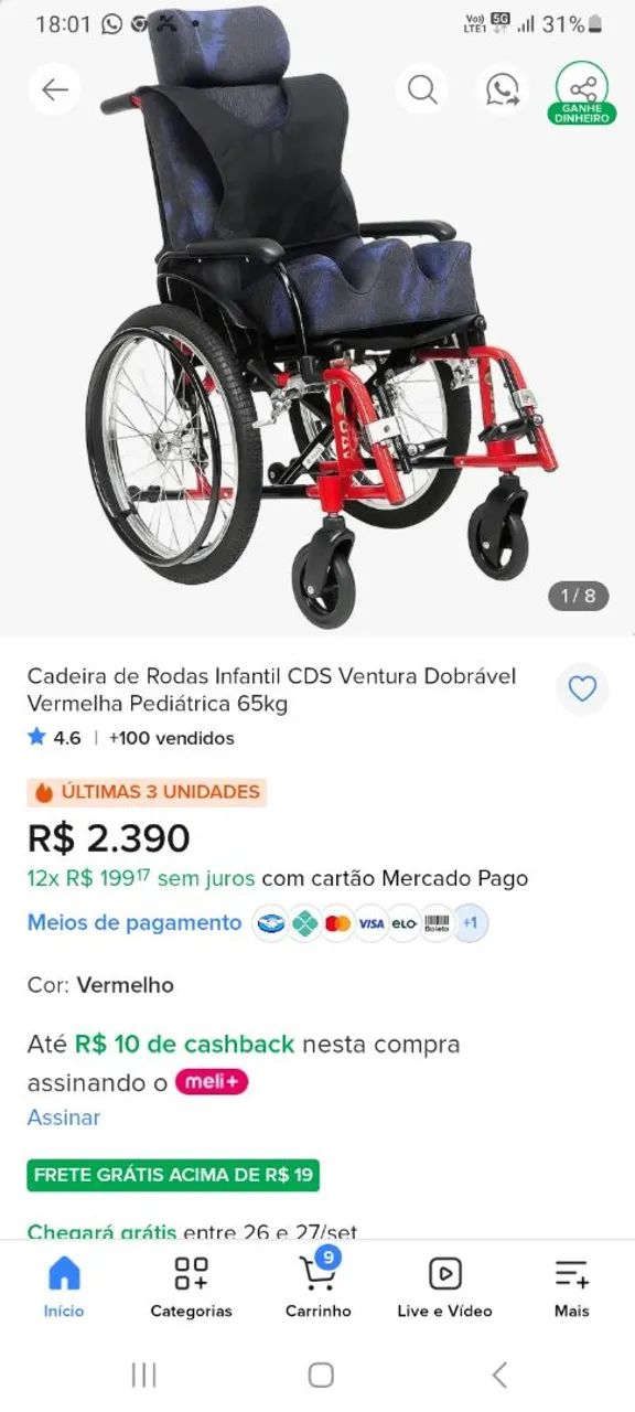 Cadeira de rodas infantil.499,00