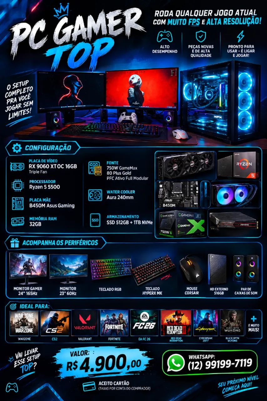 PC GAMER TOP - RODA QUALQUER JOGO ATUAL COM MUITO FPS E ALTA RESOLUÇÃO!