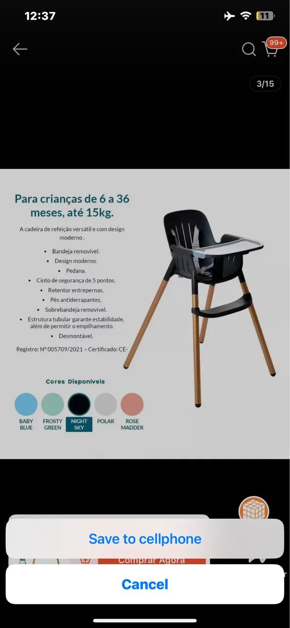 CADEIRINHA ALIMENTAÇÃO ( Preta) - Foto 2