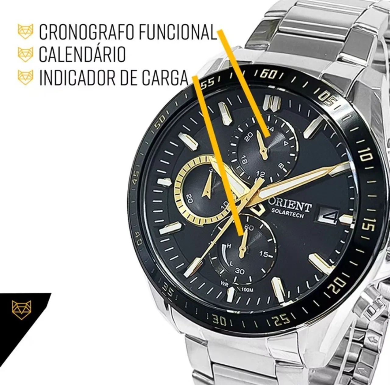 Orient Solartech Black Chrono Aço Inox Novo com Garantia de (1)Um
