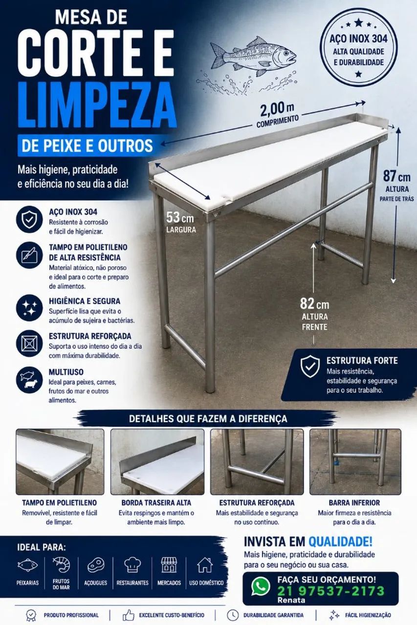 Mesa com tampão para limpeza de peixe e outros. 