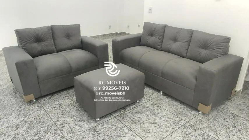 Sofá 2 e 3 assentos com Puff Suede D33 Confortável Direto da Fábrica - Foto 2