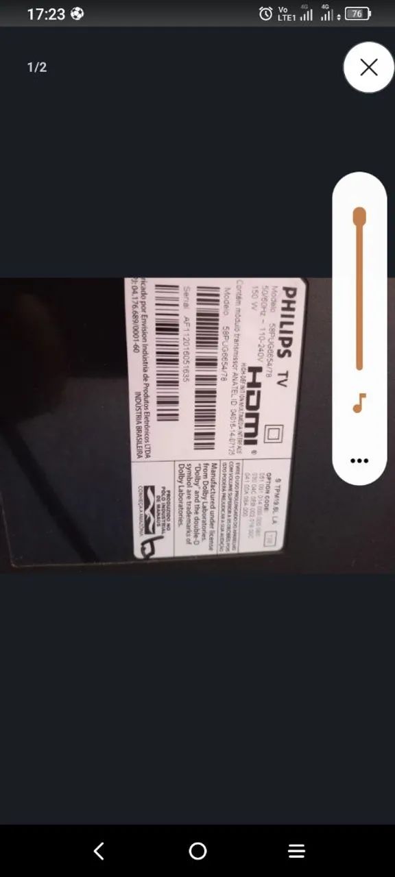 Tv Philips 58 polegadas com defeito 