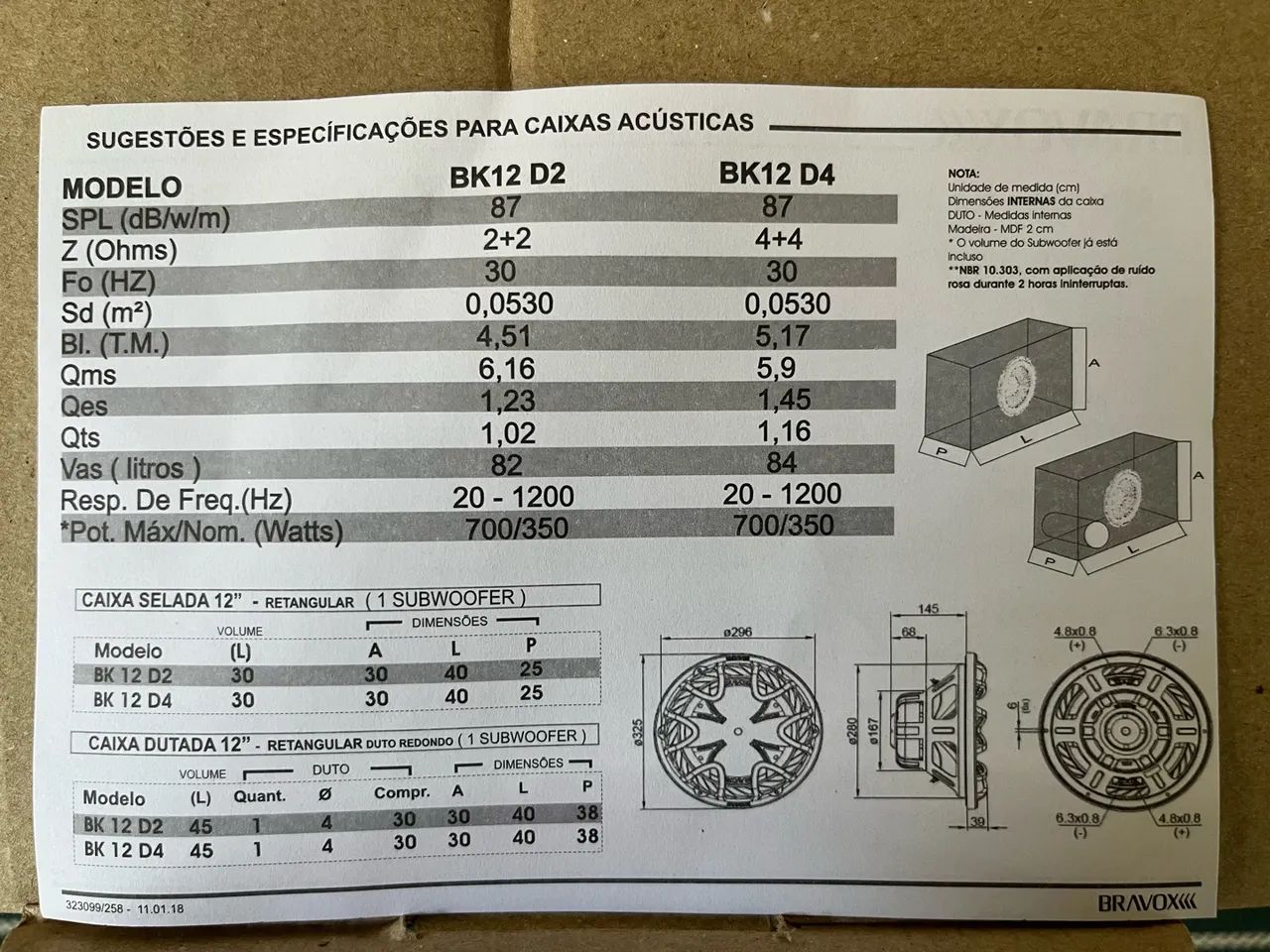 Alto Falante Subwoofer Bravox BK12-D2 700w - 12 Pol - 2ohms