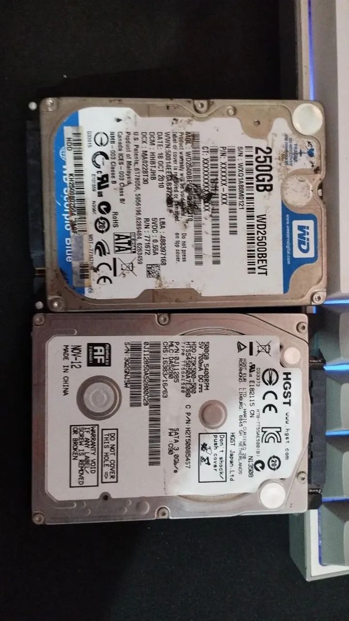 HD 500GB e 250GB usados.