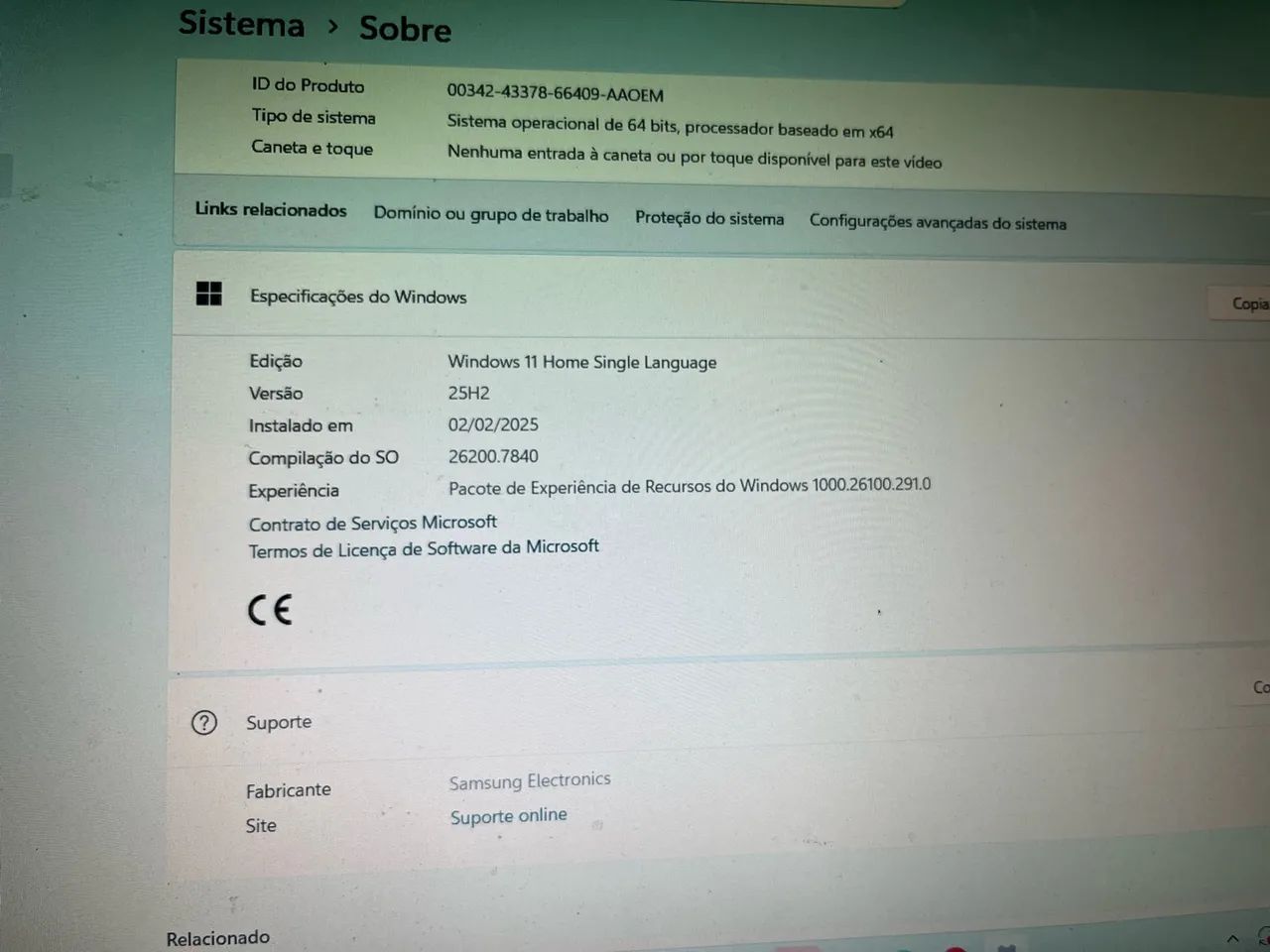 Notebook Samsung Book Celeron 4GB + SSD 256GB Full HD