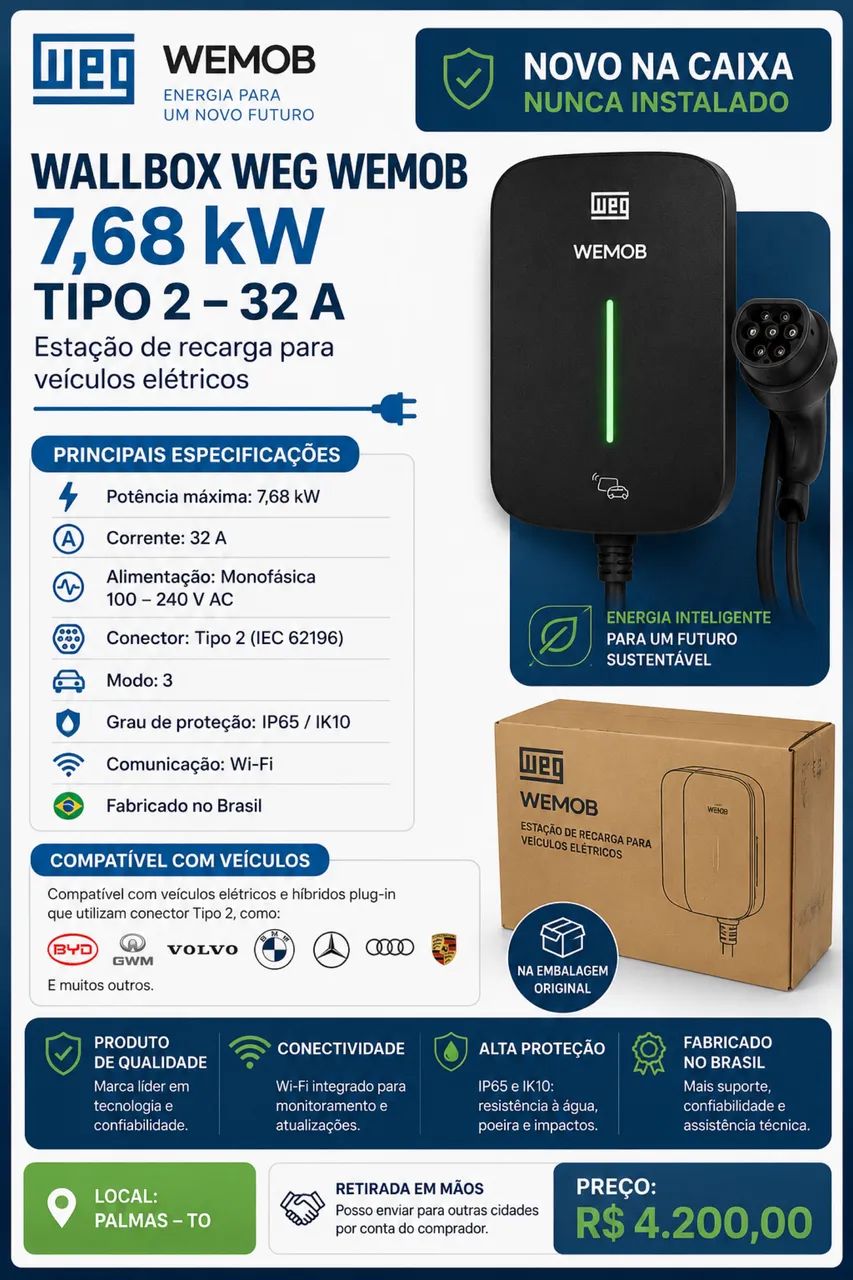 Wallbox WEG WEMOB 7,68 kW Tipo 2 - Novo na Caixa - Wi-Fi - 32 A - Foto 2