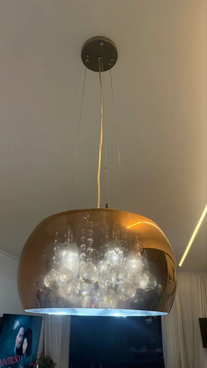 Lustre Pendente Moderno Cromado com Cristais Alto Padrão. - Foto 3