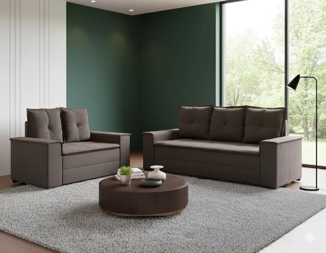 Sofá 2 e 3 lugares Barcelona Marrom (PRODUTO EM OFERTA)