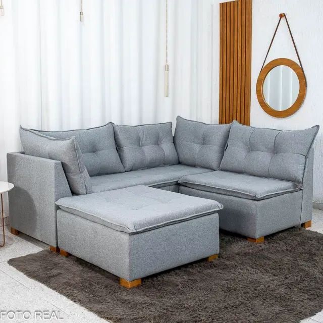 Sofá Canto com Puff Jaguar Linho  Produto Novo! Pronta Entrega! - Foto 2