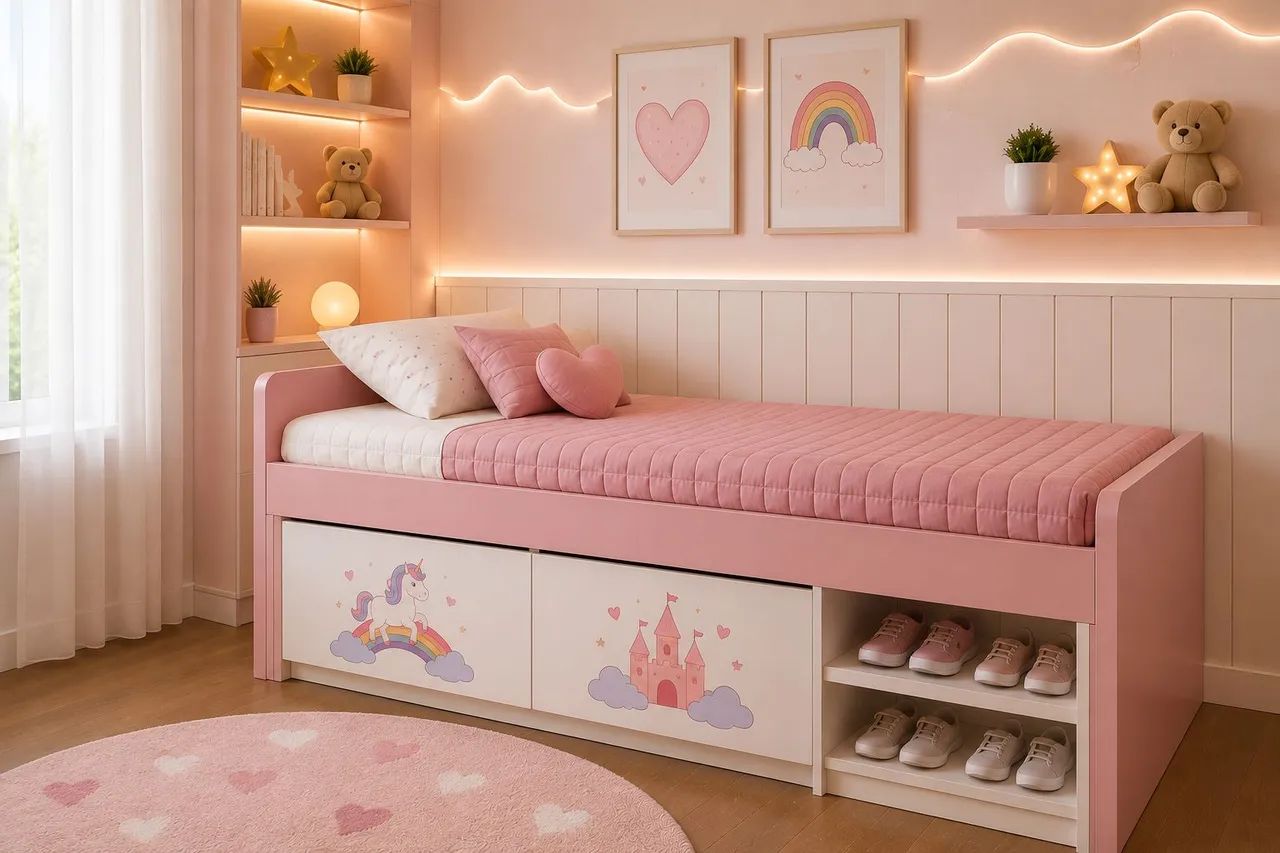 Cama Infantil Solteiro 100% MDF com 2 Gavetas e Sapateira - Foto 2