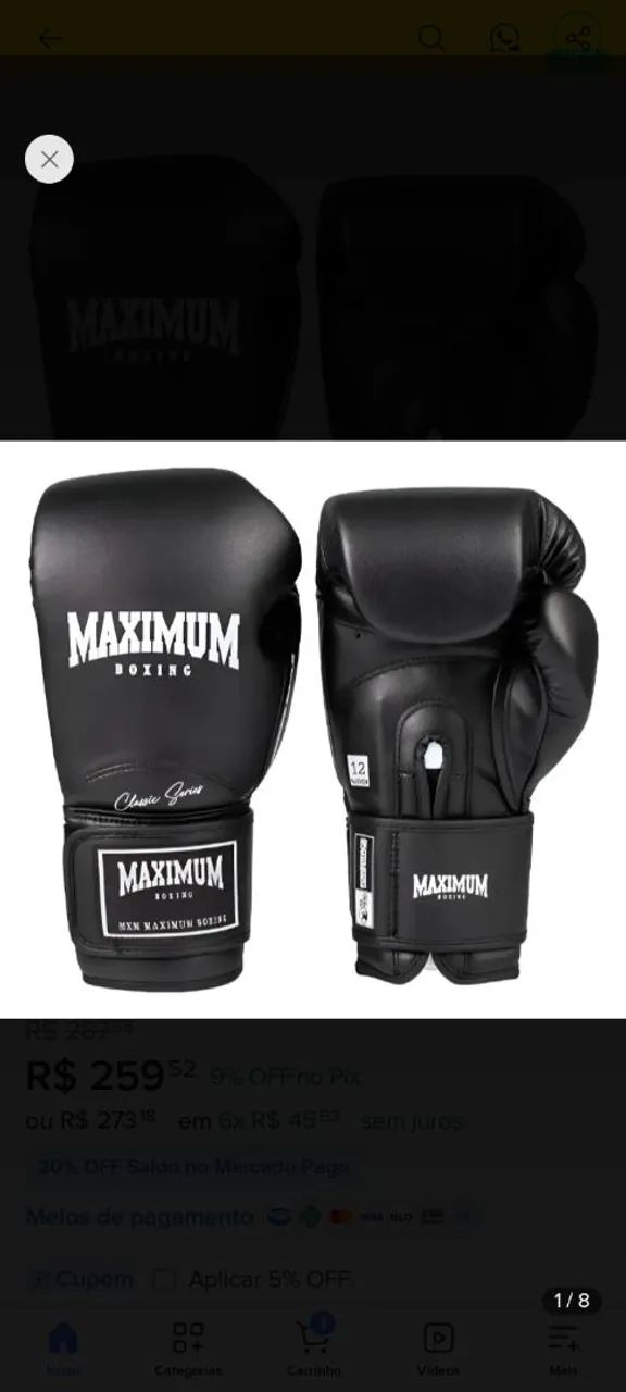 Luva de Boxe e Muay Thai Maximum Classic preta com fechamento em velcro e logo bordo - Foto 3